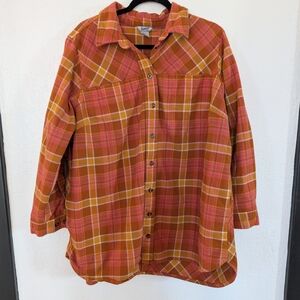 Duluth Trading Company Women's Pink and Yellow Flannel Tunic Size 2XL Workwear